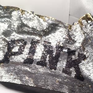 Victoria's Secret PINK Reversible Sequin Tote Bag Silver Black Large